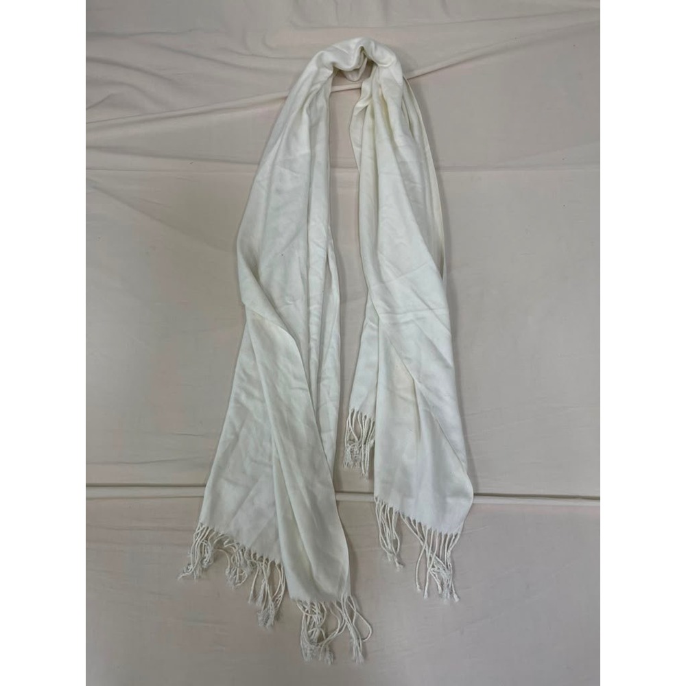 Unbranded Cream White Pashmina Style Wrap Scarf with Fringe Trim Solid Neutral